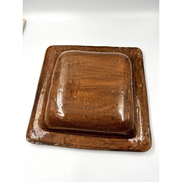 Vintage MCM Ceramic Ashtray Brown Multi Color 12" Square Cigar Ashtray - Picture 6 of 7